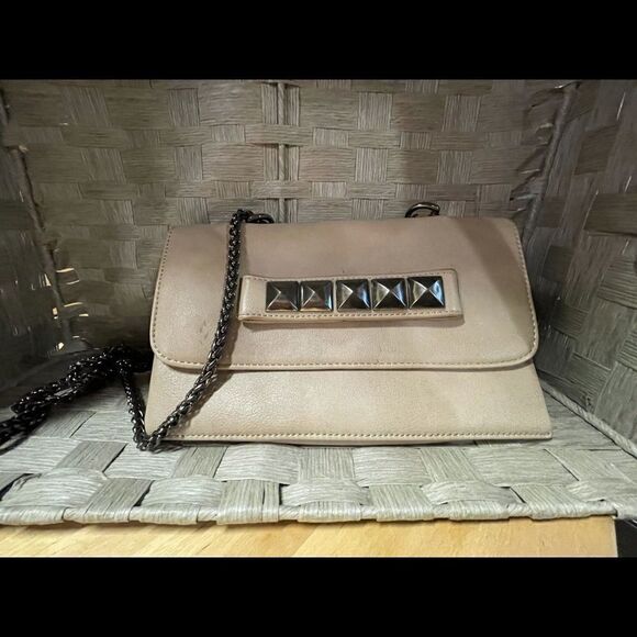 Beige Studded Crossbody with Silver Chain Strap - Picture 4 of 8